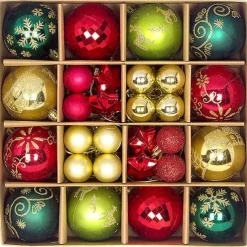 44pcs Christmas Baubles Ball Ornaments Xmas Decoration, Hanging Decorations for Christmas Tree, Holiday, Wedding and Party