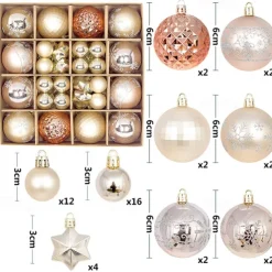 44pcs Christmas Baubles Ball Ornaments Xmas Decoration, Hanging Decorations for Christmas Tree, Holiday, Wedding and Party
