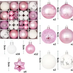 44pcs Christmas Baubles Ball Ornaments Xmas Decoration, Hanging Decorations for Christmas Tree, Holiday, Wedding and Party