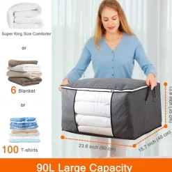 6pcs Clothes Comforter Storage Bags 90L Large Capacity Clothing Organizers with Reinforced Handles Thick Breathable Fabric Foldable Underbed Containers for Bedding Comforter Blank