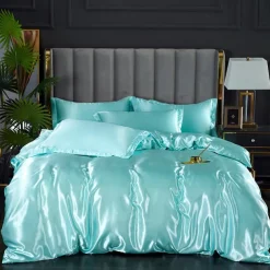 3pcs Cooling Quilt Cover Set Cooling Bedsheet Luxury Silky Satin Bedding Set with Multiple Colors Solid Color Soft Quilt Cover Set 1 Duvet cover 2 Pillowcases