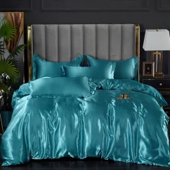 3pcs Cooling Quilt Cover Set Cooling Bedsheet Luxury Silky Satin Bedding Set with Multiple Colors Solid Color Soft Quilt Cover Set 1 Duvet cover 2 Pillowcases