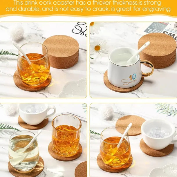 10/20pcs Cork Coaster for Drink Absorbent Tea or Coffee Coaster Set Round Heat Resistant Bar Coasters Reusable Table Blank Coasters Gifts for Wine Glass Cup Mug Plant Office