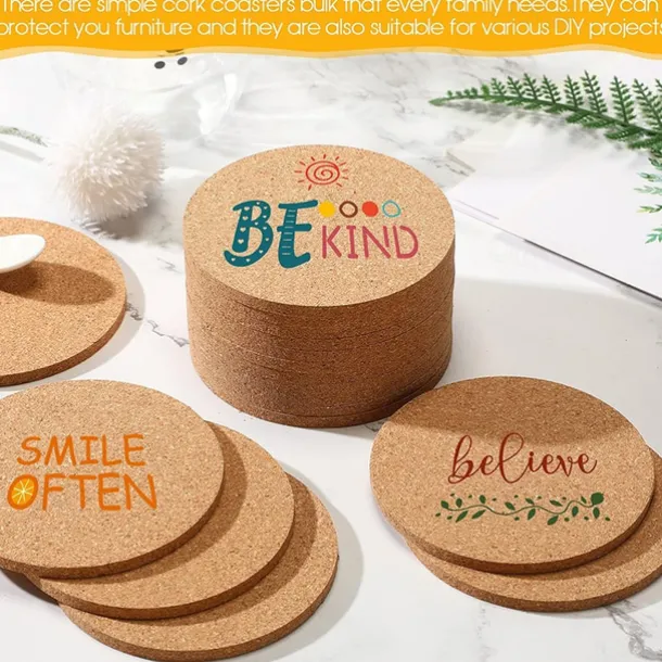 10/20pcs Cork Coaster for Drink Absorbent Tea or Coffee Coaster Set Round Heat Resistant Bar Coasters Reusable Table Blank Coasters Gifts for Wine Glass Cup Mug Plant Office