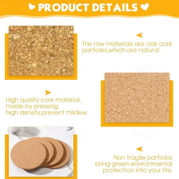 10/20pcs Cork Coaster for Drink Absorbent Tea or Coffee Coaster Set Round Heat Resistant Bar Coasters Reusable Table Blank Coasters Gifts for Wine Glass Cup Mug Plant Office