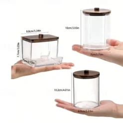 3PCS Cotton Swab Holder Set with Vanity Tray - Clear Apothecary Jar, Qtip/Ball/Pad Storage, Bathroom Containers Dispenser