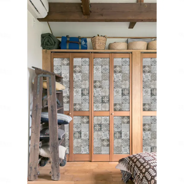 24pcs Creative Kitchen Bathroom Living Room Self-adhesive Wall Stickers Waterproof Gray Retro Tile Stickers