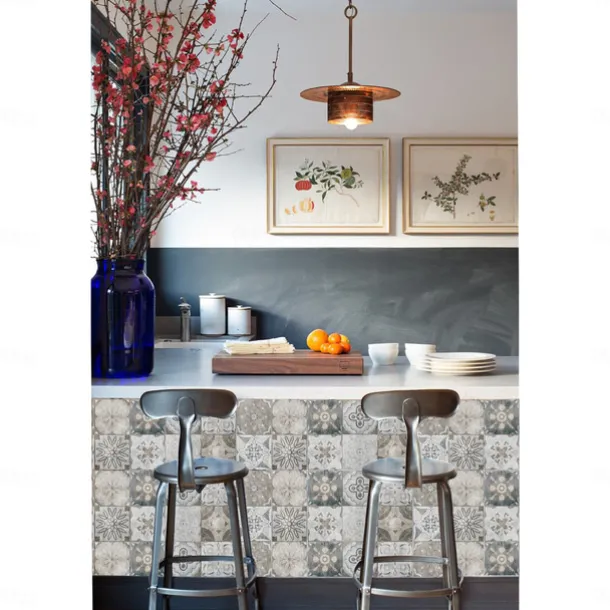24pcs Creative Kitchen Bathroom Living Room Self-adhesive Wall Stickers Waterproof Gray Retro Tile Stickers