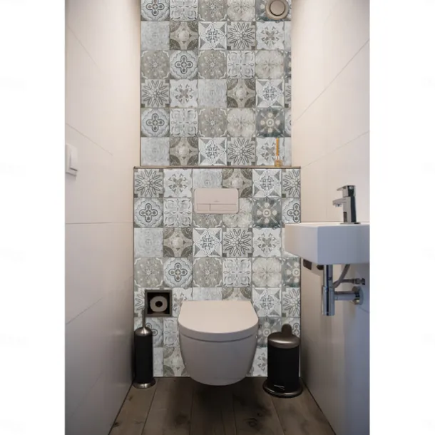 24pcs Creative Kitchen Bathroom Living Room Self-adhesive Wall Stickers Waterproof Gray Retro Tile Stickers