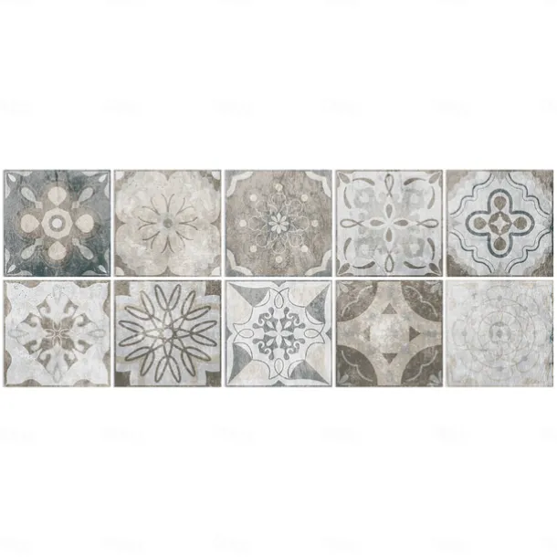 24pcs Creative Kitchen Bathroom Living Room Self-adhesive Wall Stickers Waterproof Gray Retro Tile Stickers