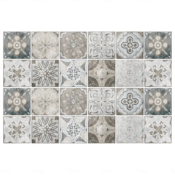 24pcs Creative Kitchen Bathroom Living Room Self-adhesive Wall Stickers Waterproof Gray Retro Tile Stickers