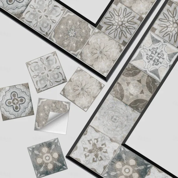 24pcs Creative Kitchen Bathroom Living Room Self-adhesive Wall Stickers Waterproof Gray Retro Tile Stickers