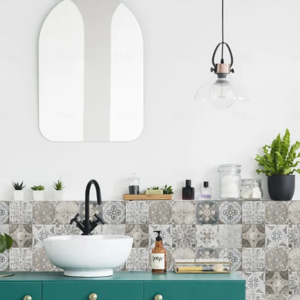 24pcs Creative Kitchen Bathroom Living Room Self-adhesive Wall Stickers Waterproof Gray Retro Tile Stickers