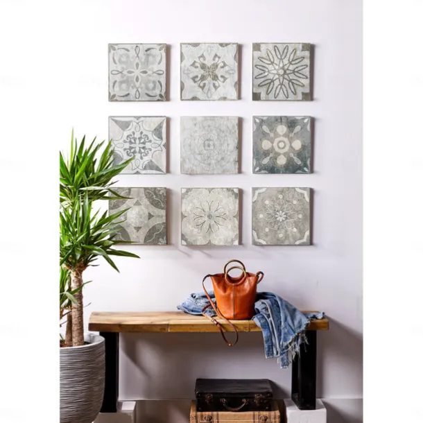 24pcs Creative Kitchen Bathroom Living Room Self-adhesive Wall Stickers Waterproof Gray Retro Tile Stickers