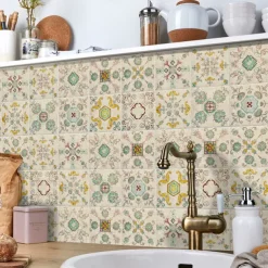24pcs Creative Kitchen Bathroom Living Room Self-adhesive Wall Stickers Waterproof Fashion Blue Mandala Tile Stickers
