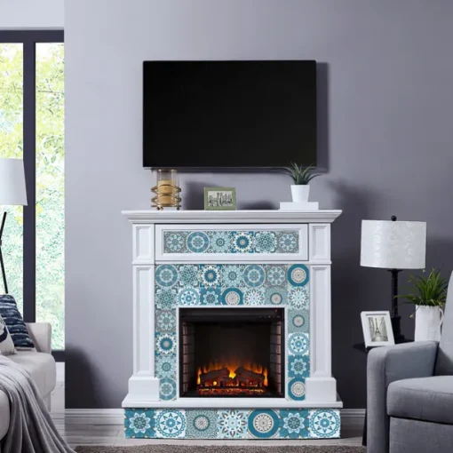 24pcs Creative Kitchen Bathroom Living Room Self-adhesive Wall Stickers Waterproof Fashion Blue Mandala Tile Stickers