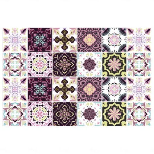 24pcs Creative Kitchen Bathroom Living Room Self-adhesive Wall Stickers Waterproof Mediterranean Fuchsia Tile Stickers