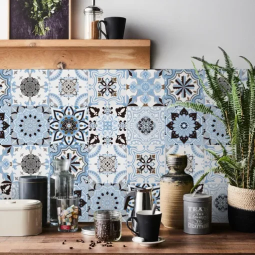 24pcs Creative Kitchen Bathroom Living Room Self-adhesive Wall Stickers Waterproof Fashion Blue Tile Stickers