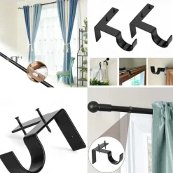 2/4PcS Curtain Pole Bracket No Drill Curtain Rod Holder Wooden Window Frame