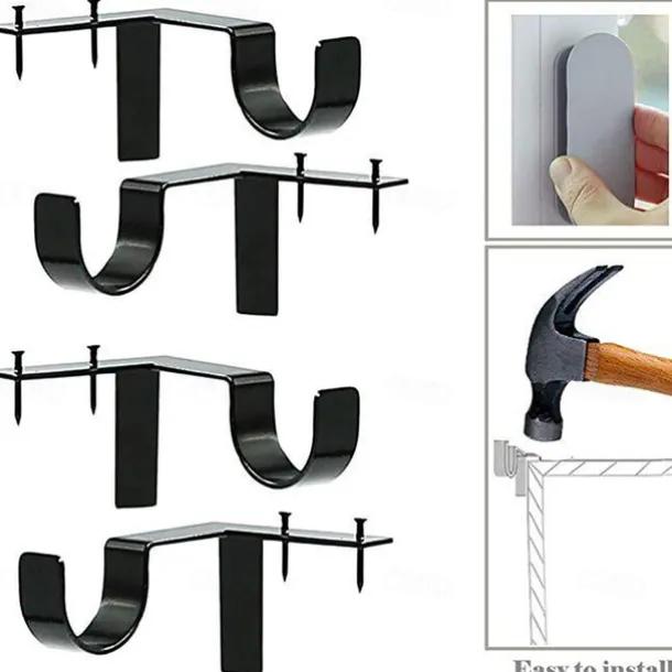 2/4PcS Curtain Pole Bracket No Drill Curtain Rod Holder Wooden Window Frame