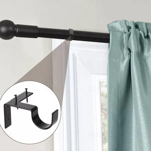 2/4PcS Curtain Pole Bracket No Drill Curtain Rod Holder Wooden Window Frame