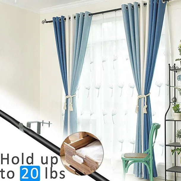 2/4PcS Curtain Pole Bracket No Drill Curtain Rod Holder Wooden Window Frame