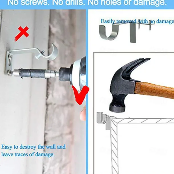 2/4PcS Curtain Pole Bracket No Drill Curtain Rod Holder Wooden Window Frame