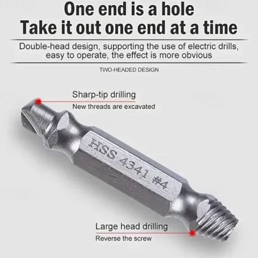 6pcs Damaged Screw Extractor Set Double Head Screw Remover Tools for Easy Out Bolt Extractor & Broken Head Screw Removers - High Speed Steel