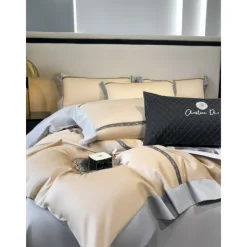 4PCS Duvet Cover Bedding Set 100% Organic Cotton Soft and Breathable Fabric Includes Duvet Cover and Pillowcases for a Comfortable Sleep