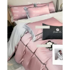 4PCS Duvet Cover Bedding Set 100% Organic Cotton Soft and Breathable Fabric Includes Duvet Cover and Pillowcases for a Comfortable Sleep