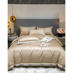 4PCS Duvet Cover Bedding Set 100% Organic Cotton Soft and Breathable Fabric Includes Duvet Cover and Pillowcases for a Comfortable Sleep