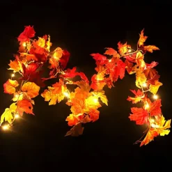 5pcs Fall Maple Leaf Garland Lights LED String Lights 1.7M 20LEDs Holiday Party Garden Thanksgiving Harvest Festival Halloween Decorative Light without Battery