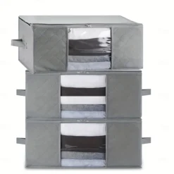 1/2/3pcs Foldable Storage Bag Set with Handles & Lids - Versatile Organizer for Clothes Bedroom Kitchen Bathroom Supplies - Durable Non-Woven Fabric TSA Approved - Gray