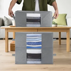 1/2/3pcs Foldable Storage Bag Set with Handles & Lids - Versatile Organizer for Clothes Bedroom Kitchen Bathroom Supplies - Durable Non-Woven Fabric TSA Approved - Gray