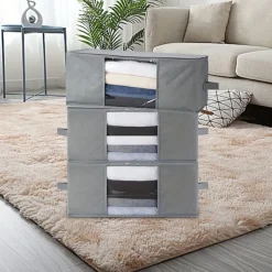 1/2/3pcs Foldable Storage Bag Set with Handles & Lids - Versatile Organizer for Clothes Bedroom Kitchen Bathroom Supplies - Durable Non-Woven Fabric TSA Approved - Gray