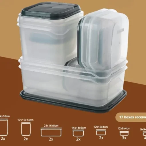 17PCS Food Container Fridge Bins, Leakproof Food Grade Plastic Various Sizes with Lid for Leftover Meals