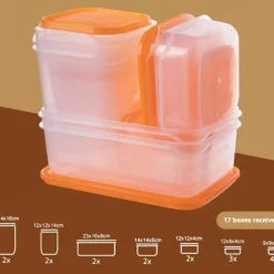 17PCS Food Container Fridge Bins, Leakproof Food Grade Plastic Various Sizes with Lid for Leftover Meals