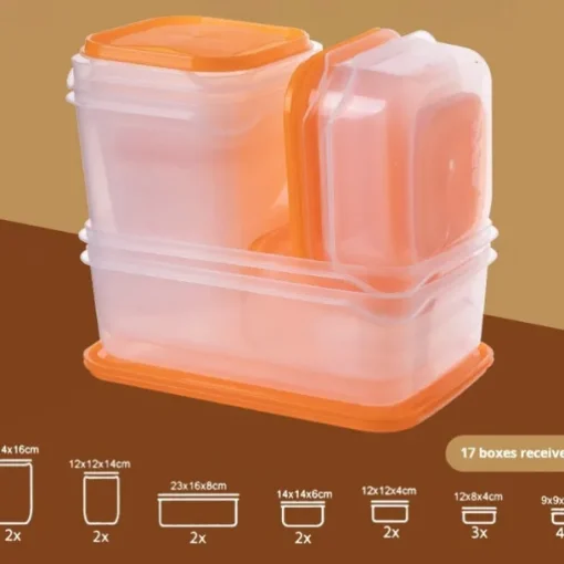 17PCS Food Container Fridge Bins, Leakproof Food Grade Plastic Various Sizes with Lid for Leftover Meals