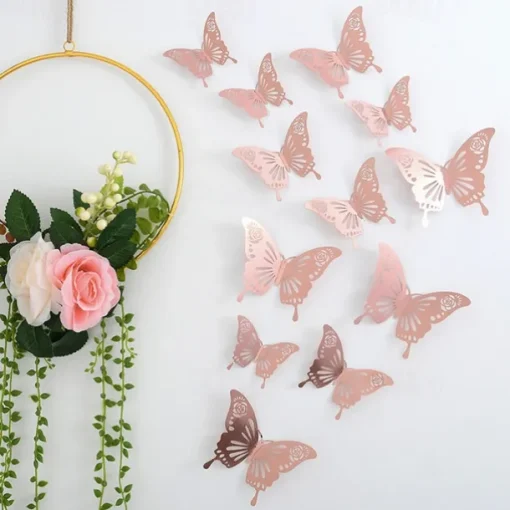 12pcs Golden Butterfly Decorations - 3D Wall Art for Parties, Crafts, and Baby Showers - Easy to Apply Stickers for Beautiful and Elegant Decor