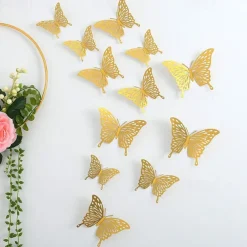 12pcs Golden Butterfly Decorations - 3D Wall Art for Parties, Crafts, and Baby Showers - Easy to Apply Stickers for Beautiful and Elegant Decor