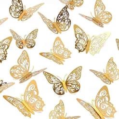 12pcs Golden Butterfly Decorations - 3D Wall Art for Parties, Crafts, and Baby Showers - Easy to Apply Stickers for Beautiful and Elegant Decor