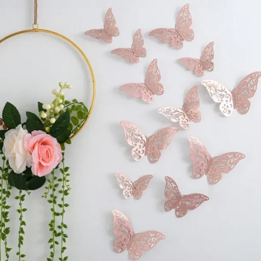 12pcs Golden Butterfly Decorations - 3D Wall Art for Parties, Crafts, and Baby Showers - Easy to Apply Stickers for Beautiful and Elegant Decor