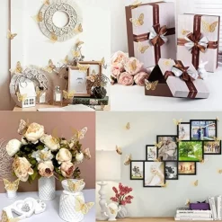 12pcs Golden Butterfly Decorations - 3D Wall Art for Parties, Crafts, and Baby Showers - Easy to Apply Stickers for Beautiful and Elegant Decor