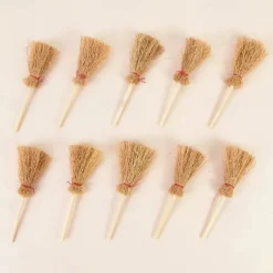 10/20pcs Halloween Mini Broom Red Rope Straw Brooms Hanging Decorations for Halloween Party Costume Witch Broom Dollhouse Accessories