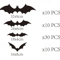 60PCS Halloween Party Supplies PVC 3D Decoration Realistic Horror Bat Spider Wall Accent, DIY Halloween Decoration Home Interior Window Decoration Set (Balck)