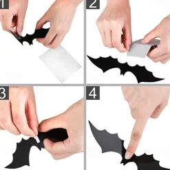 60PCS Halloween Party Supplies PVC 3D Decoration Realistic Horror Bat Spider Wall Accent, DIY Halloween Decoration Home Interior Window Decoration Set (Balck)