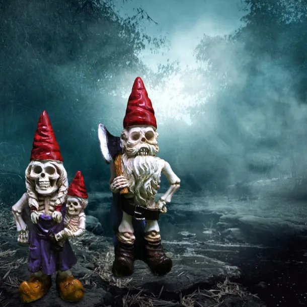 2pcs Halloween Skeleton Gnomes Resin Zombie Gnome Statues Skeleton Dwarf Ornament Horror Skull Elf Dwarf Figurines for Lawn Front Porch Halloween Decorations Table Decor