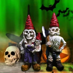 2pcs Halloween Skeleton Gnomes Resin Zombie Gnome Statues Skeleton Dwarf Ornament Horror Skull Elf Dwarf Figurines for Lawn Front Porch Halloween Decorations Table Decor