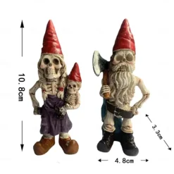 2pcs Halloween Skeleton Gnomes Resin Zombie Gnome Statues Skeleton Dwarf Ornament Horror Skull Elf Dwarf Figurines for Lawn Front Porch Halloween Decorations Table Decor