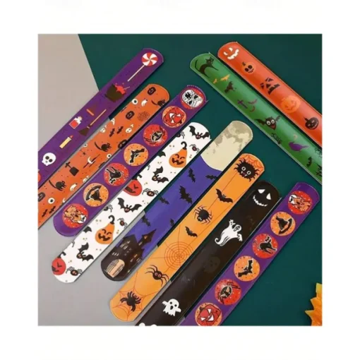 12pcs Halloween Slap Bracelets for Children Birthday Gift Snap Band Bracelets for Girl Boy Game Toy Party Party Favors School Goodie Bags